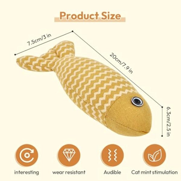 3 Pcs Catnip Toys Fish - Self Play Interactive Catnip Cat Toys for Indoor Cats & Kittens, Exercise Kicker Toys - Image 4