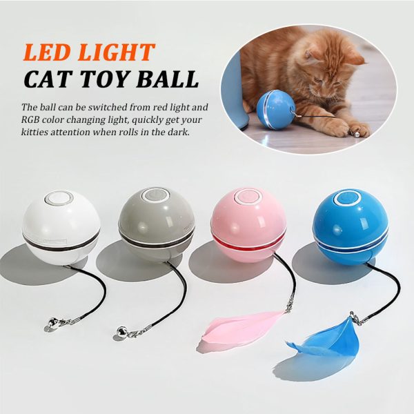Colorful LED Laser Funny Cat Ball Toy, USB Rechargeable Interactive Cat Toy with Feather & Bell - Image 5