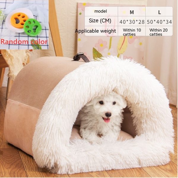 Portable Pet Nest - Warm, Moisture-Proof Dog & Cat Bed, Soft Long Fur, Semi-Enclosed Design, Ideal for Autumn & Winter - Image 3
