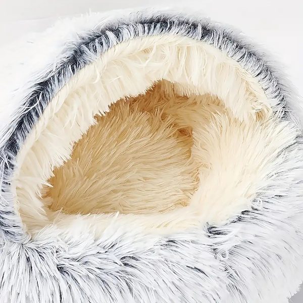 Plush Round Cat Bed, Soft Donut Hooded Cave Bed for Cats & Dogs, Winter Warmth, Non-Skid Bottom, Easy-Clean - Image 5