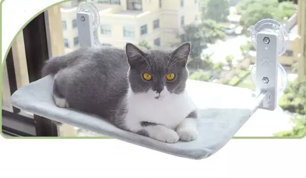 Cat Suction Cup Window Glass Hammock - Plush Fabric, Steel Frame, Beige & Grey, Mesh & Lint Design, Minimalist Style - Image 5