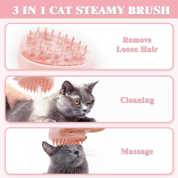 FRAMICS Rechargeable Silicone Pet Brush - 3-in-1 Self-Cleaning Steamer Massage Brush for Cat and Dog Grooming, Hair Removal, Pink - Image 7