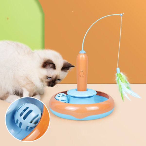 3 In 1 cat toys for indoor cats adult, kitten toys, cat ball toy, interactive cat toy, Automatic Teaser Cat Toy with 2 feathers,1 Bellball for Pets Cats Gift(No Batteries)