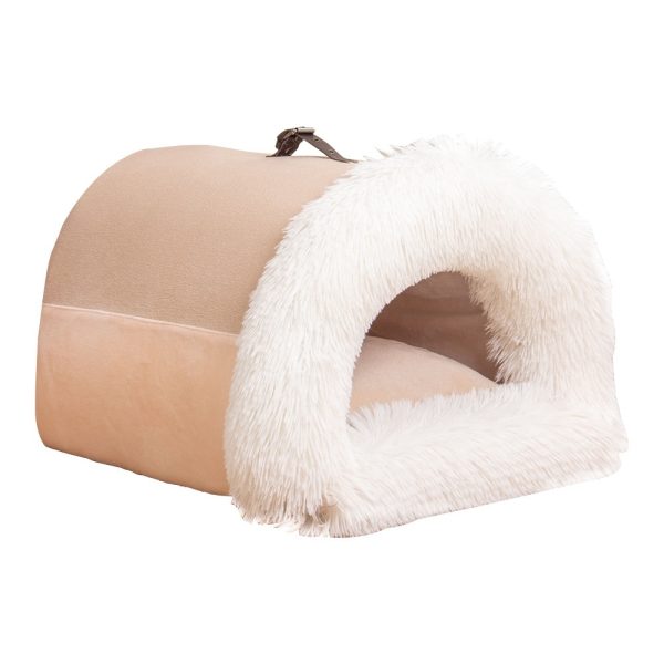 Portable Pet Nest - Warm, Moisture-Proof Dog & Cat Bed, Soft Long Fur, Semi-Enclosed Design, Ideal for Autumn & Winter