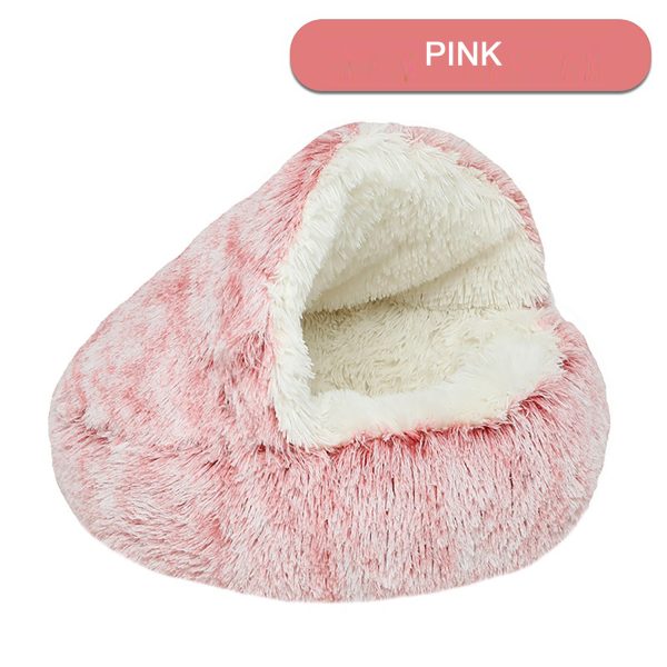 Plush Round Cat Bed, Soft Donut Hooded Cave Bed for Cats & Dogs, Winter Warmth, Non-Skid Bottom, Easy-Clean - Image 4