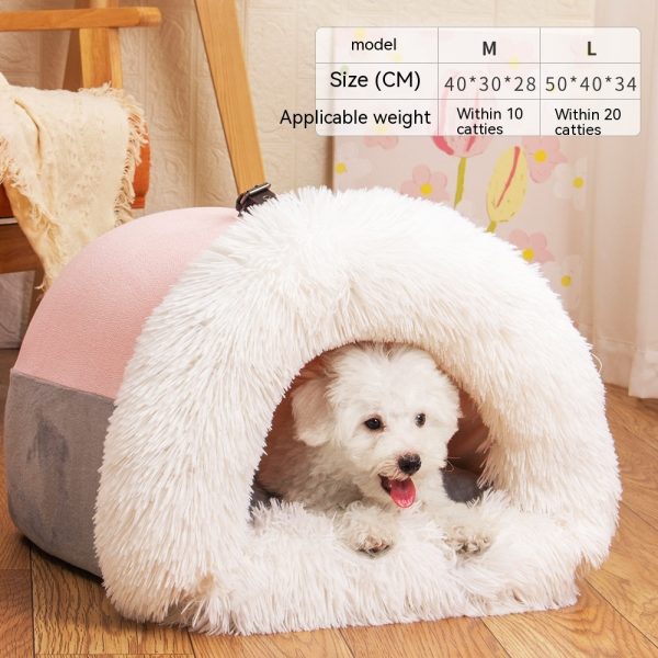Portable Pet Nest - Warm, Moisture-Proof Dog & Cat Bed, Soft Long Fur, Semi-Enclosed Design, Ideal for Autumn & Winter - Image 8