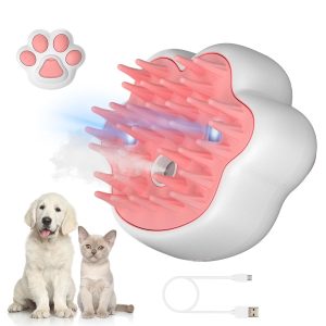 Testek 4-in-1 Steamy Cat Brush, Steam Cat Brush for Tangled & Loose Hair Removal, Pet Massage, and Cleaning with UV Light, Grooming Tool for Cats & Dogs