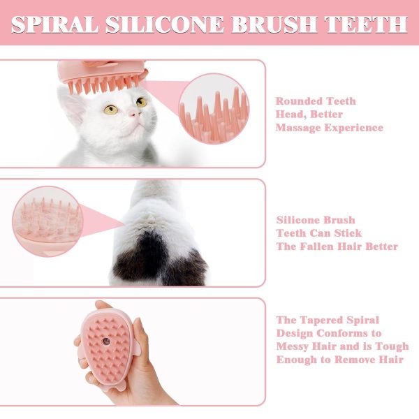 FRAMICS Rechargeable Silicone Pet Brush - 3-in-1 Self-Cleaning Steamer Massage Brush for Cat and Dog Grooming, Hair Removal, Pink - Image 2
