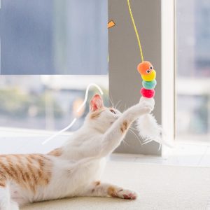 PIMTAACO 3PCs Cat Toys Set, Interactive Swing Cat Toy with Feather, Elastic Rope, and Telescopic Hanging Fun for Cats
