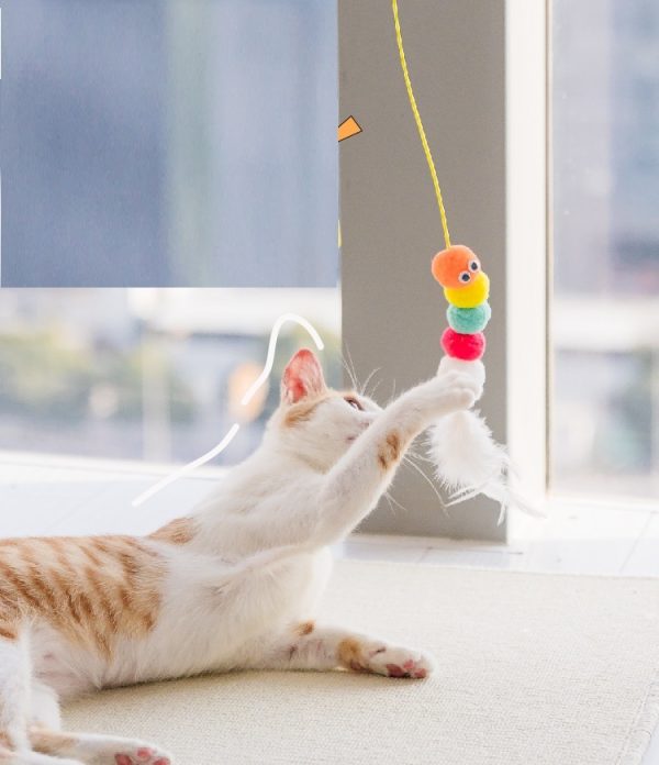 PIMTAACO 3PCs Cat Toys Set, Interactive Swing Cat Toy with Feather, Elastic Rope, and Telescopic Hanging Fun for Cats