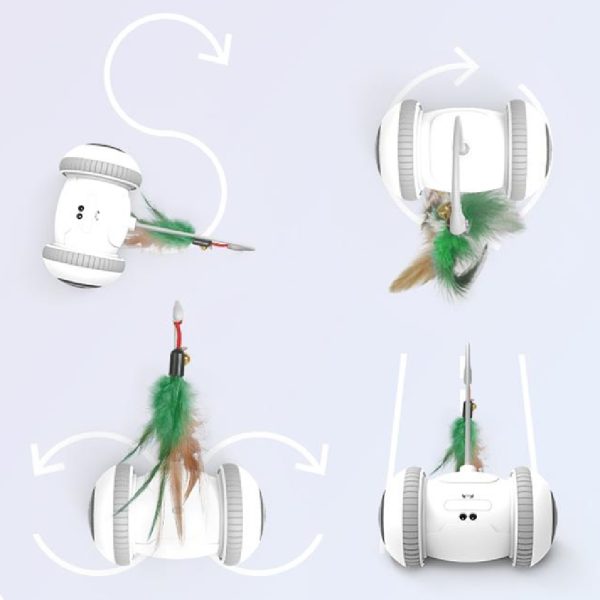 Interactive Cat Toy with Interchangeable Heads - Automatic Robotic Cat Feather Toys for Indoor Cats, ABS Material, White Grey - Image 5