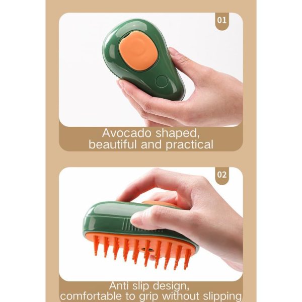 Cat Steam Brush, Avocado Shape Hair Brush for Cat & Dog, Pet Brush Massager Steaming Spray Massaging Comb, Steamy Cat Brush, Flyaway Hair Prevention Cat Grooming Brush, - Image 3