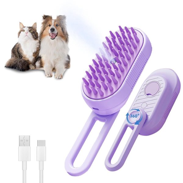 3 in 1 Cat Steam Brush for Shedding - Steamy Brush for Cats & Dogs, Foldable Handle, USB Rechargeable, Hair Removal Comb, Pet Grooming & Massage Tool - Image 7