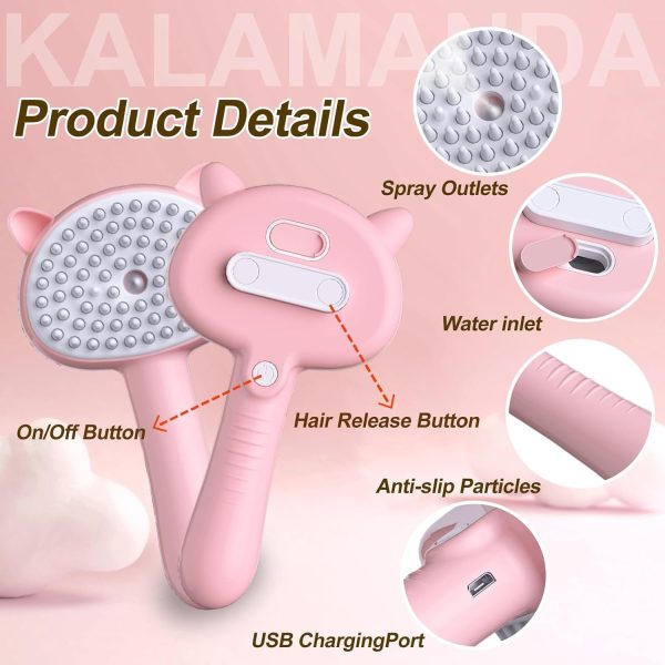 KALAMANDA  4 in 1 Cat Steam Brush with Handle, Rubber Pet Misting Brush, Release Button, Dog Comb & Cleanser for Indoor Kittens & Small Animals - Image 3