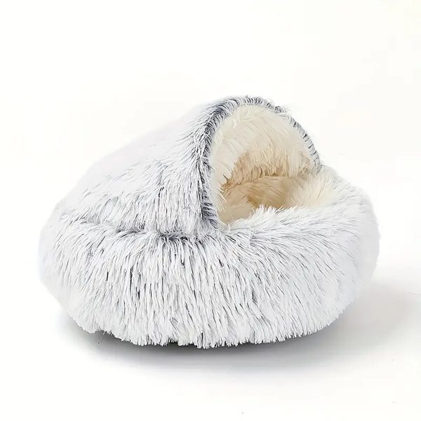 Plush Round Cat Bed, Soft Donut Hooded Cave Bed for Cats & Dogs, Winter Warmth, Non-Skid Bottom, Easy-Clean - Image 2
