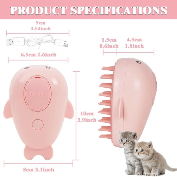 FRAMICS Rechargeable Silicone Pet Brush - 3-in-1 Self-Cleaning Steamer Massage Brush for Cat and Dog Grooming, Hair Removal, Pink - Image 8