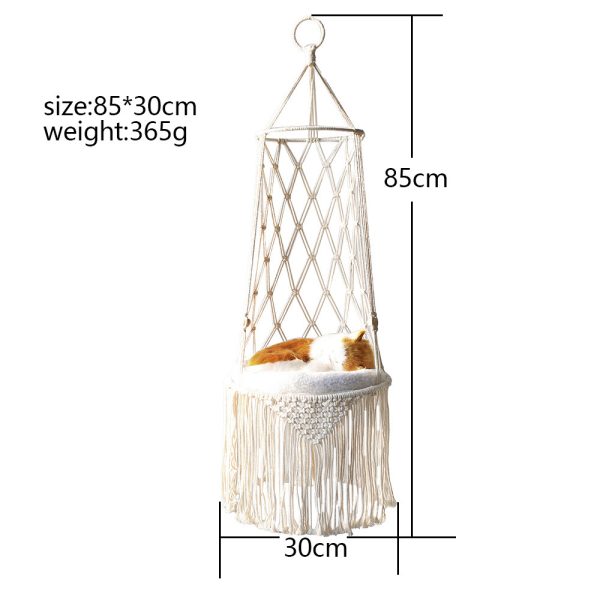 Macrame Cat Hammock, Hanging Cat Bed Hammock Cat Swing for Indoor Cats, Boho Cat Swing Bed for Sleeping, Playing, Climbing, and Lounging - Image 8