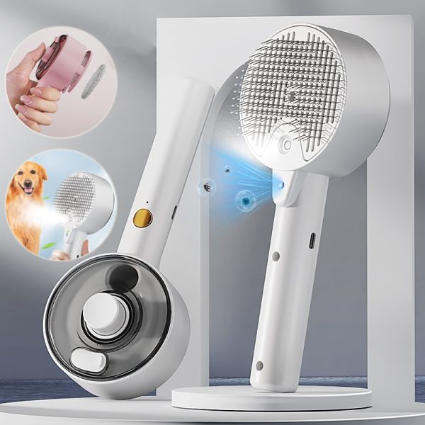 Hair Remover Brush for Dogs & Cats - Self-Cleaning Pet Grooming Brush with UV Sterilization, Essential Oil Spray, and Comfortable Design