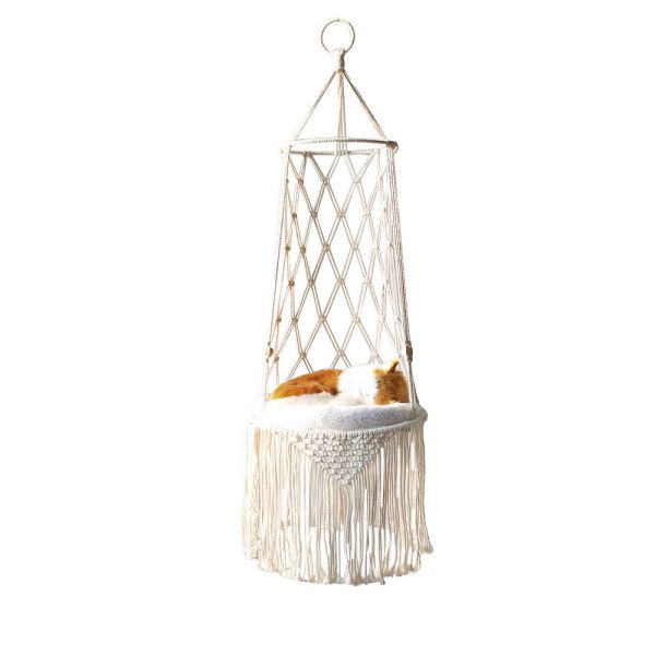 Macrame Cat Hammock, Hanging Cat Bed Hammock Cat Swing for Indoor Cats, Boho Cat Swing Bed for Sleeping, Playing, Climbing, and Lounging - Image 5