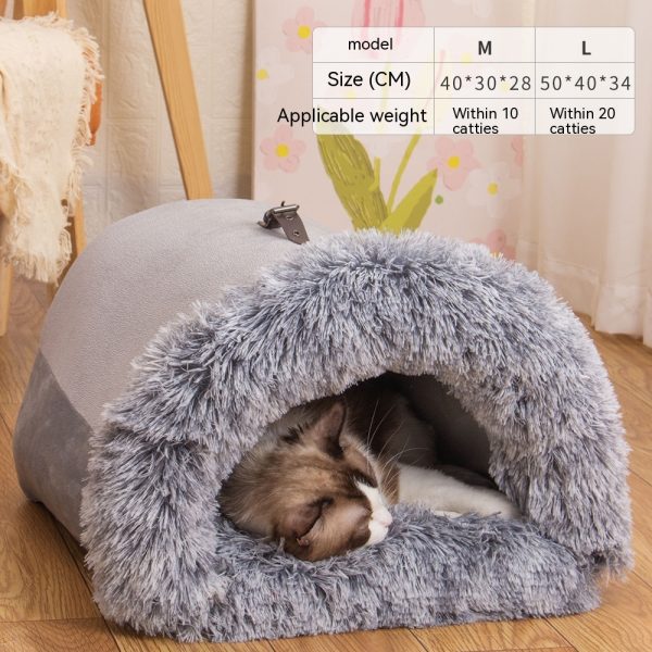 Portable Pet Nest - Warm, Moisture-Proof Dog & Cat Bed, Soft Long Fur, Semi-Enclosed Design, Ideal for Autumn & Winter - Image 7