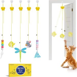 Potaroma 5 Pcs Interactive Cat Feather Toys with Catnip & Bells, Adjustable, Durable, Self-Play Cat Toys for Mental & Physical Stimulation