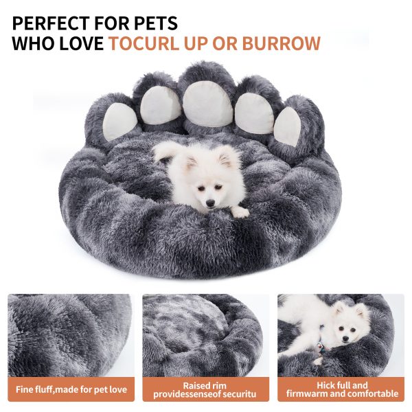 Cute Round Calming Dog Bed of Paw Shape, Cat Large Plush Dog Donut Bed for Medium Large Breed Dog, Soft, Comfy, and Cozy cat Bed (Dark Brown) - Image 10