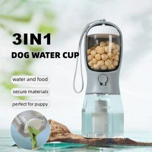 Dog Water Cup Drinking Food Garbage Bag Three-in-one Portable Small Multi-Functional Pet Cups Pets Supplies (Turquoise)