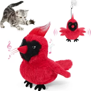 AIPERRO Flapping Cardinal Cat Toy, USB Rechargeable Cat Kicker with Bird Sounds & Catnip for Indoor Cats