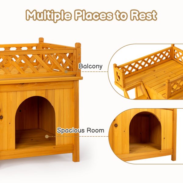 Outdoor Cat House, 2-Story Wooden Feral Cat House for Outdoor and Indoor, Pet House Cat Houses & Condos with Stairs - Image 9
