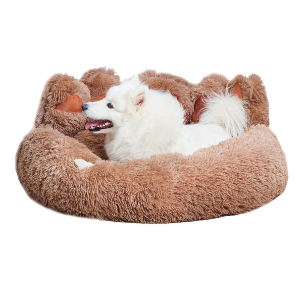 Cute Round Calming Dog Bed of Paw Shape, Cat Large Plush Dog Donut Bed for Medium Large Breed Dog, Soft, Comfy, and Cozy cat Bed (Dark Brown) - Image 4