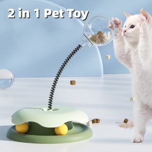Funny Cat Turntable Toy with Spring Leaky Feeding Ball, Cat Play Plate