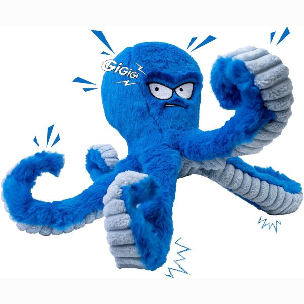LEGEND SANDY Tough Dog Toys, Stuffed Chew Large Dog Toys to Keep Them Busy, Interactive Squeaky Tug of War Doggie Toy, Crinkle Blue Octopus - Image 3