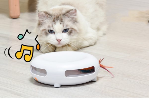 Smart Interactive Cat Toy, Spinning Turntable Game Pet Training Tool, White, Electric Cat Toy
