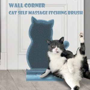 Cat Self Groomer, Wall Corner Massage Comb Scratcher Soft Corner Scratcher Self Grooming Massage Combs Pet Corner Massager Brush(blue)