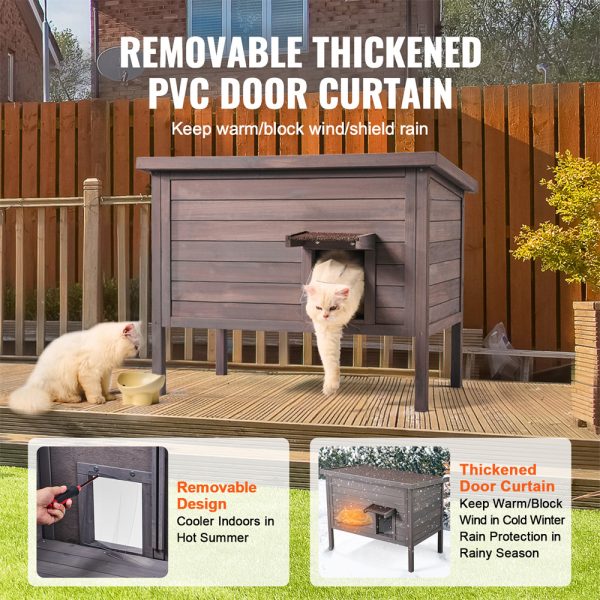 VEVOR Outdoor Cat House Weatherproof, Feral Cat Shelter for Multiple Cats, Outdoor Wooden Cat Rabbit House with All-Round Foam Insulated, Open Roof, PVC Door Flaps, 34" L x 22" W x 27" H - Image 6