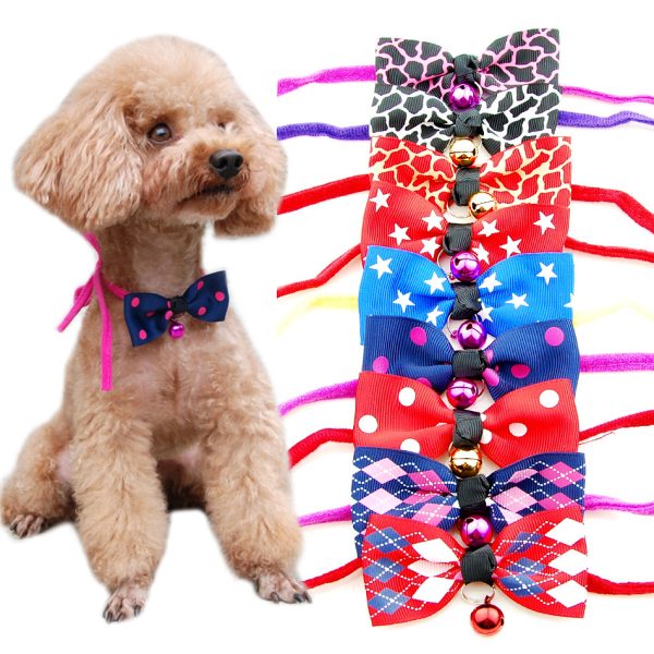 Adjustable Pet Bow Tie for Dogs and Cats, Polyester Bow with Copper Bell and, Neck Strap Fits Up to 22 Inches - Image 9