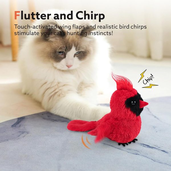 AIPERRO Flapping Cardinal Cat Toy, USB Rechargeable Cat Kicker with Bird Sounds & Catnip for Indoor Cats - Image 6