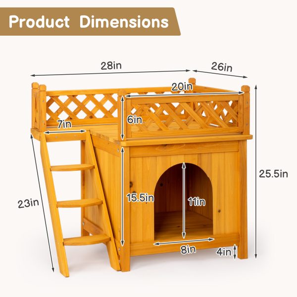 Outdoor Cat House, 2-Story Wooden Feral Cat House for Outdoor and Indoor, Pet House Cat Houses & Condos with Stairs - Image 7