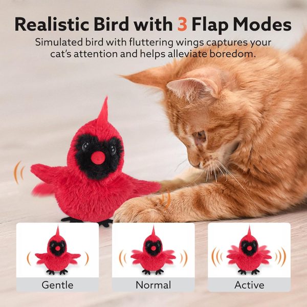 AIPERRO Flapping Cardinal Cat Toy, USB Rechargeable Cat Kicker with Bird Sounds & Catnip for Indoor Cats - Image 5