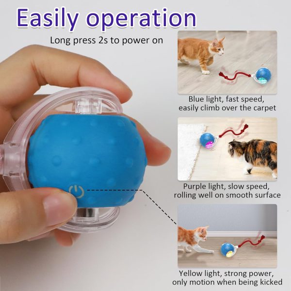 Giociv Interactive Cat Toys Ball for Indoor Cats (2Pack), Fast Rolling on Carpet, Chirping & Motion Activate Cat Toys (Blue) - Image 4