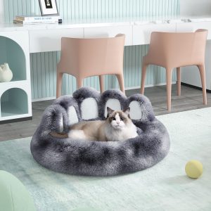 Cute Round Calming Dog Bed of Paw Shape, Cat Large Plush Dog Donut Bed for Medium Large Breed Dog, Soft, Comfy, and Cozy cat Bed (Dark Brown)