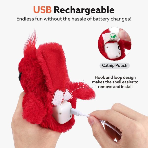 AIPERRO Flapping Cardinal Cat Toy, USB Rechargeable Cat Kicker with Bird Sounds & Catnip for Indoor Cats - Image 4