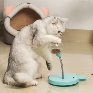 Cat Track Toy, Wear and Tear Resistant Cute Bear Shape Base Leaky Food Design Plastic Cat Dispenser Toy with Spring for Small Dogs