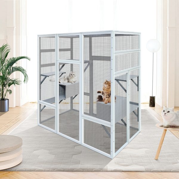 Wooden Cat Cage Condo Indoor Playpen 62.6" Outdoor Wooden Cat House Large Catio with Anti-UV& Waterproof, 7 Platforms and 2 Resting House - Image 6