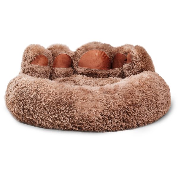 Cute Round Calming Dog Bed of Paw Shape, Cat Large Plush Dog Donut Bed for Medium Large Breed Dog, Soft, Comfy, and Cozy cat Bed (Dark Brown) - Image 6