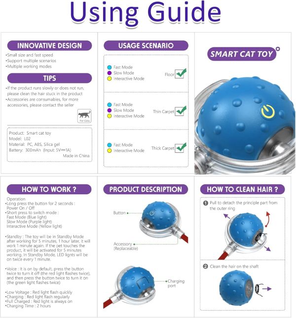 Giociv Interactive Cat Toys Ball for Indoor Cats (2Pack), Fast Rolling on Carpet, Chirping & Motion Activate Cat Toys (Blue) - Image 6