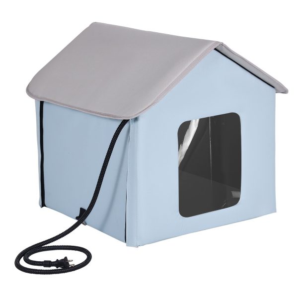 VEVOR Heated Cat House, Outdoor Kitty Shelter, 600D Oxford Cloth Foldable Cat Shelter with Heated Pad for Winter to Stay Warm and Cozy, Light Blue (Small) - Image 3