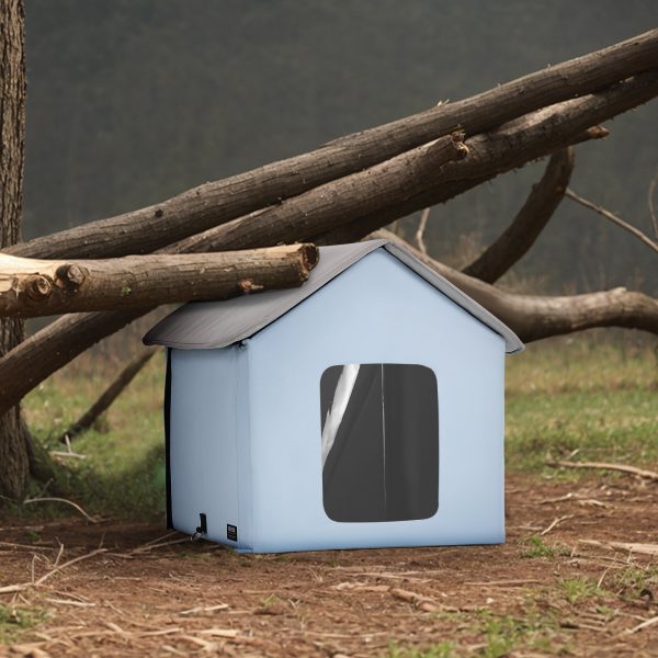 VEVOR Heated Cat House, Outdoor Kitty Shelter, 600D Oxford Cloth Foldable Cat Shelter with Heated Pad for Winter to Stay Warm and Cozy, Light Blue (Small) - Image 2