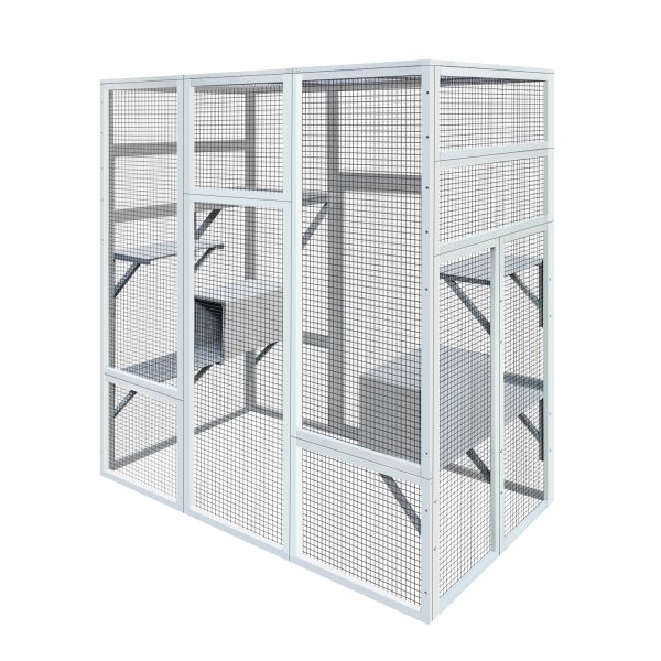 Wooden Cat Cage Condo Indoor Playpen 62.6" Outdoor Wooden Cat House Large Catio with Anti-UV& Waterproof, 7 Platforms and 2 Resting House - Image 10