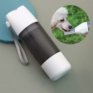 Dog Water Bottle with Food Container, Travel Puppy Water Bowl, Portable Pet Dispenser, Cat Walking and Hiking Dog Gift (White, 12 Oz)